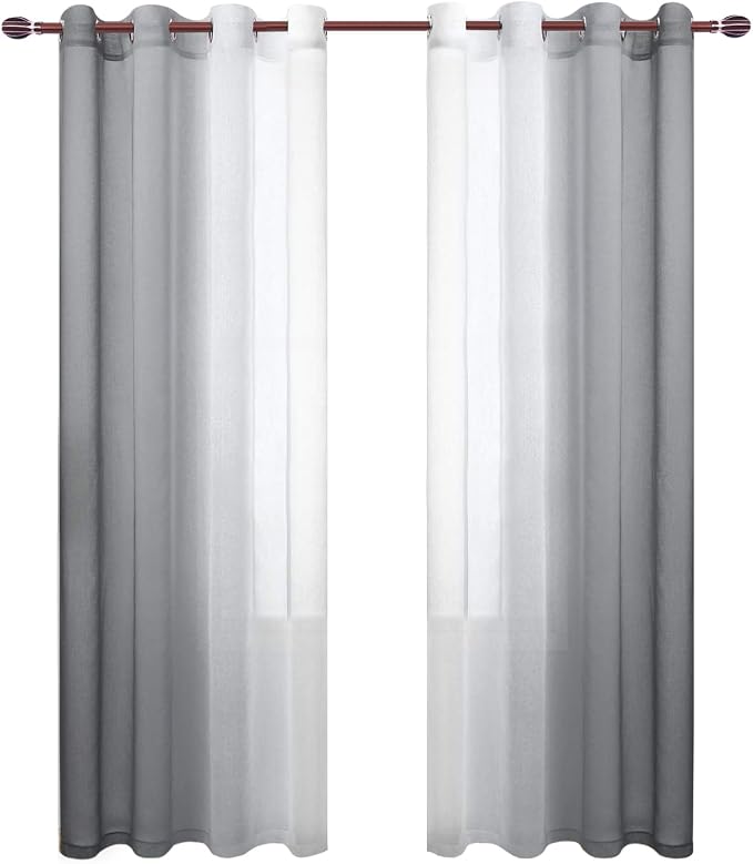 DWCN Ombre Grey Faux Linen Sheer Curtains - Image 8