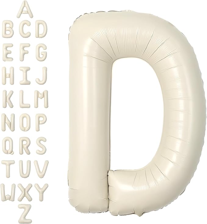 SUWEN 40 Inch Cream Large D Letter Balloons Big Foil Helium A-Z | Jumbo Mylar by SUWEN
