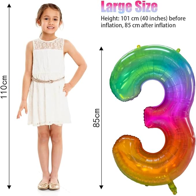 Rainbow Number 3 Balloon 40 Inch Rainbow 3 Balloon Giant Helium Foil Number 0 - Image 2