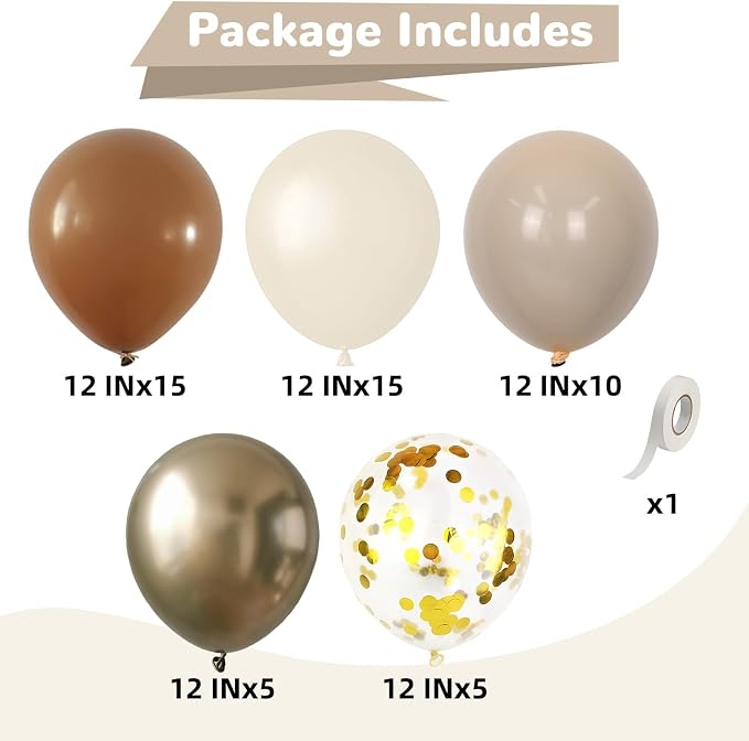 HILAVO Brown and Gold Balloons 12 Inch Double Stuffed Dark Coffee Tan Cream - Image 2