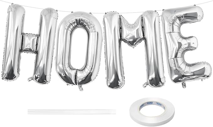 Silver HOME Balloons, 40 Inch HOME Letter Balloons Silver Home Balloon Banner by BBPOOL