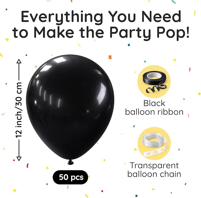 ZENO Black Balloons 50pcs 12 Inch Helium Grade Latex Balloons - Image 2