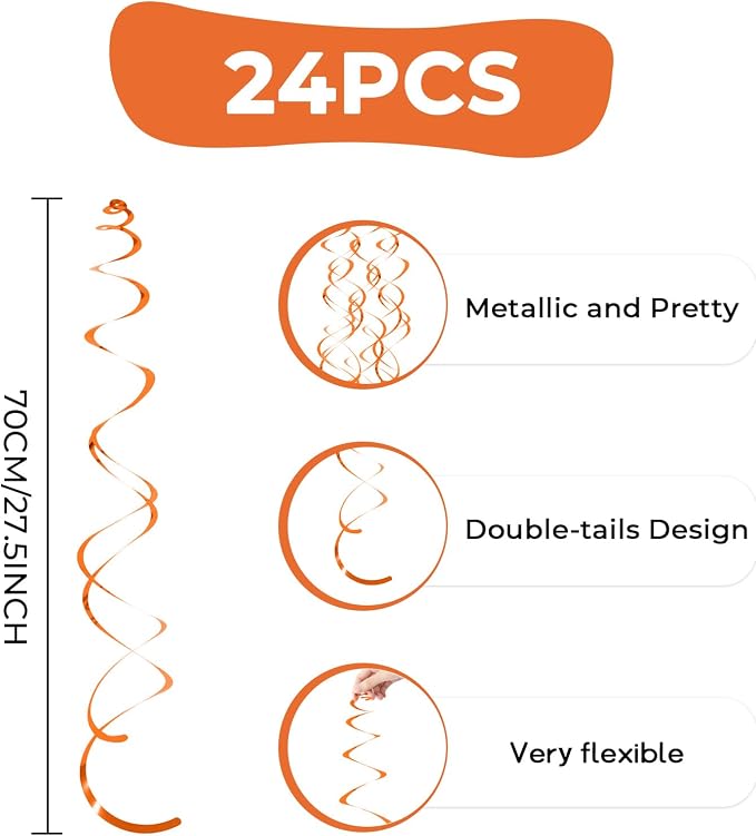 24 PCS Orange Hanging Swirl, Sparkle Ceiling Decorations, Plastic Streamer - Image 6