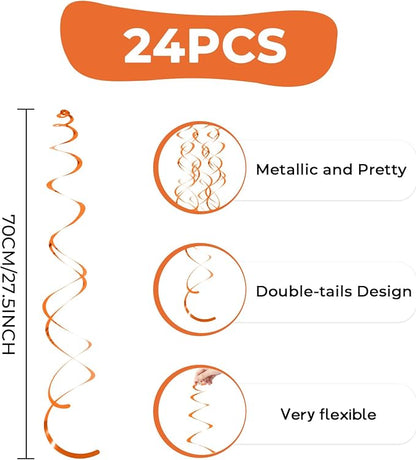 24 PCS Orange Hanging Swirl, Sparkle Ceiling Decorations, Plastic Streamer - Image 6