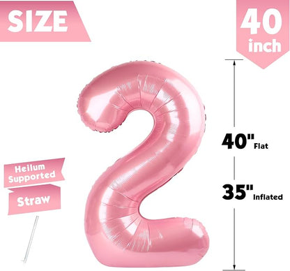 40 Inch Pastel Pink Number 2 Balloon, 2nd Birthday Party Decorations | 40 Inch - Image 5