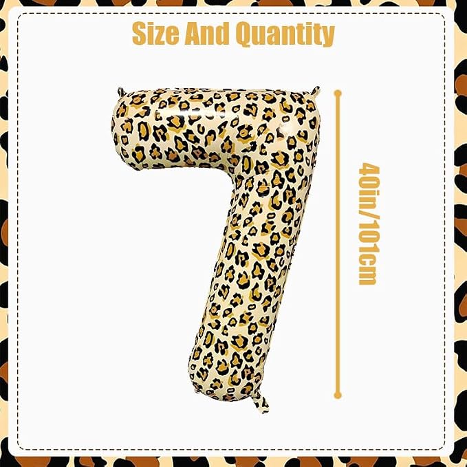 40Inch Large Leopard Print Number 7 Foil Balloons Cheetah 7th Wild One First - Image 2