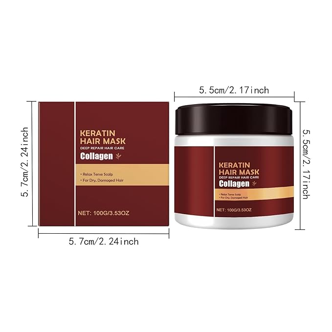 Keratin & Collagen Hair Mask for Dry Damaged Hair - Deep Repair Treatment with Hydrolyzed Keratin, Frizz Control & Split Ends Repair, Moisturizing Hair Care, 3.53 oz (1, pcs)