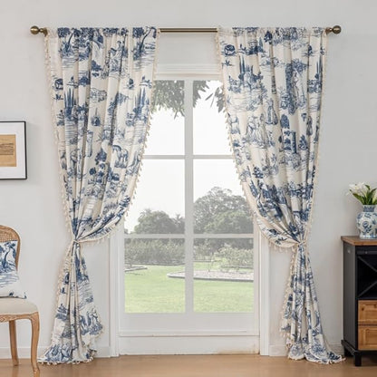 F-CHU Blue Patterned Curtains 63 Inches Long - Image 5