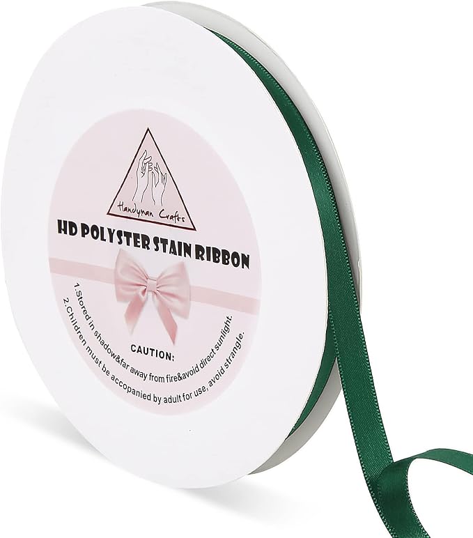 Handyman Crafts 3/8" Forest Green Satin Ribbons 50 Yards HD Polyester Stain by HandymanCrafts