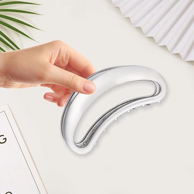 Sculpted Silver Claw Clip for Women Large Metal Hair Claw Clips Durable Nonslip Silver Hair Clamps for Women and Thinner Thick Hair Styling Strong Hold Hair