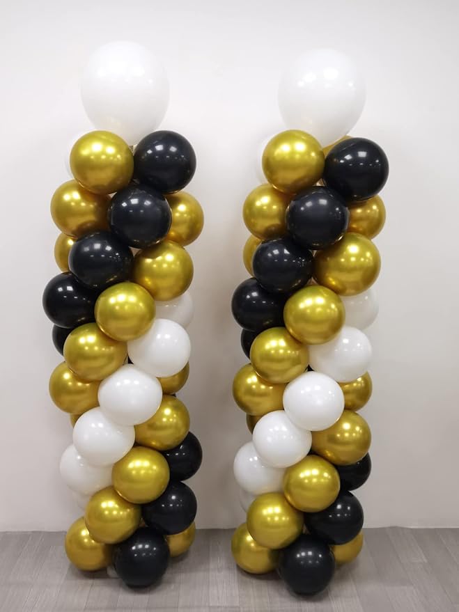 100Pcs Black Gold White Column Tower Balloons - Image 2