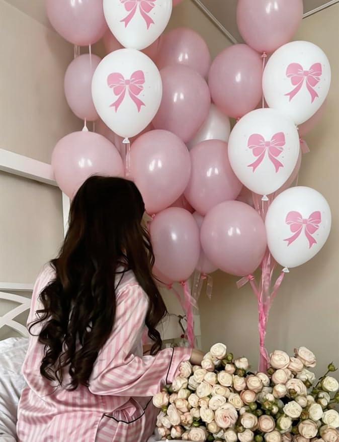Pink Bow Balloons, Coquette Girly Party Decorations - Image 7