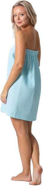 Turkish Linen Women’s Waffle Spa Body Wrap with Adjustable Closure