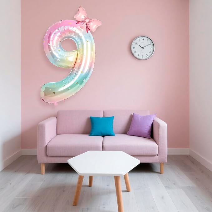 Number 9 40 Inch Rainbow Star Gradient Giant Number Balloon & Mini Bow Balloon - Image 3
