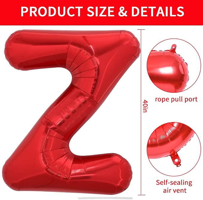 TONIFUL 40 Inch Large Bright Red Letter Balloons A-Z, Giant Jumbo Helium Foil - Image 2