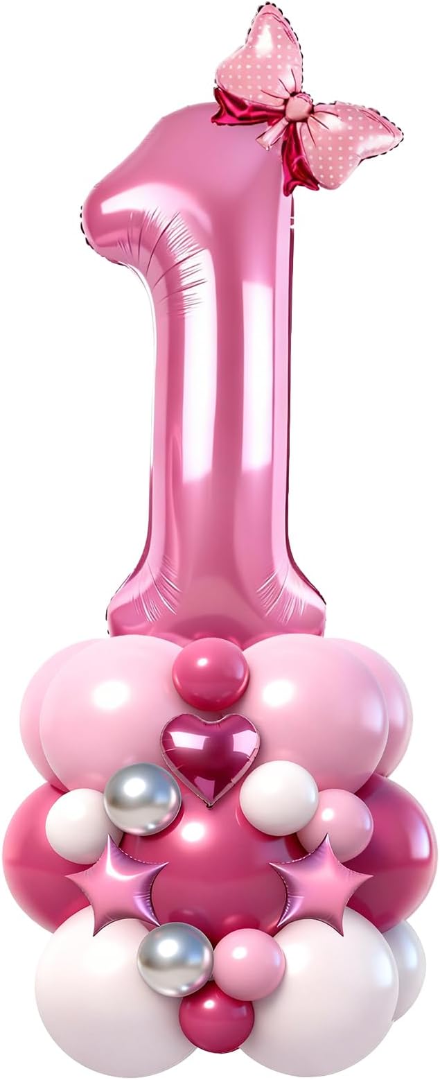 40 Inch Pink Number 1 Balloon Tower Set, Number One Foil Balloon by Unknown