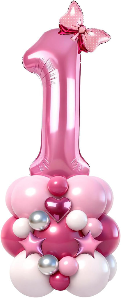 40 Inch Pink Number 1 Balloon Tower Set, Number One Foil Balloon by Unknown