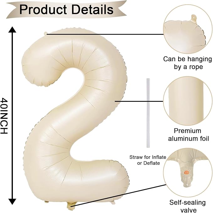 Beige 21st Birthday Balloons Number 21, 40 Inch Large Foil 1 & 2 Numbers - Image 2