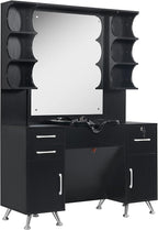 BarberPub Backwash Shampoo Bowl Cabinet, Wall Mount Station with Mirror, Storage Cabinet with Drawers & Shelf Salon Equipment 3141 (Black)