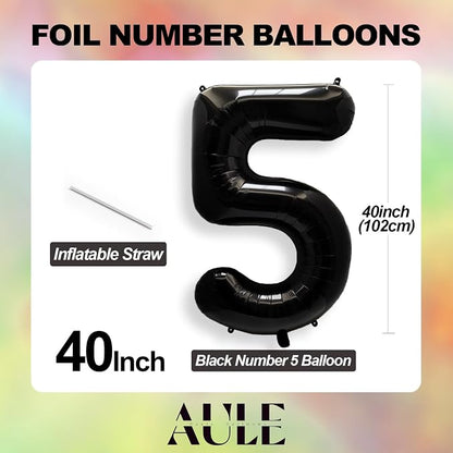 AULE 40 Inch Black Number Balloon 5 Foil 0-9 Birthday Big Numbers | Birthday - Image 5
