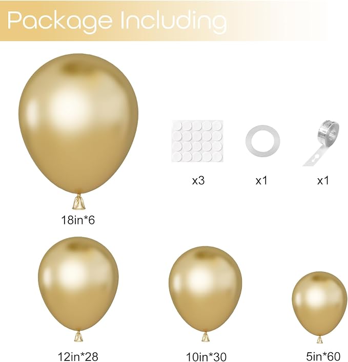 Ouddy Party 129Pcs Metallic Gold Balloons Different Sizes of 18 12 10 5Inch | - Image 2