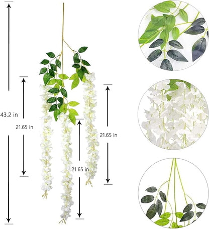 36Pcs Artificial Wisteria Flowers 3.6 Feet/Piece White Dense Artificial Fake - Image 3