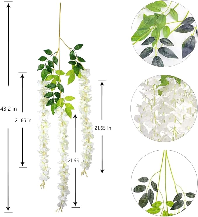 48Pcs Artificial Wisteria Flowers 3.6 Feet/Piece White Dense Artificial Fake - Image 3