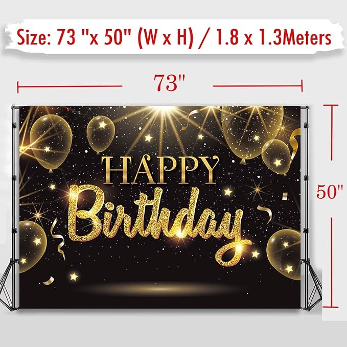 Black Gold Happy Birthday Party Decorations Backdrop - Image 5