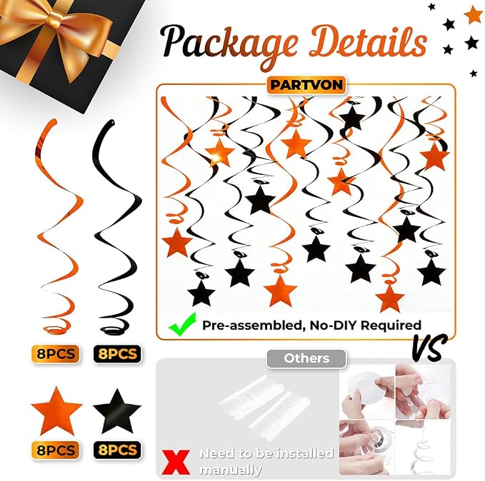 Orange Black Hanging Swirl Decorations - Image 3