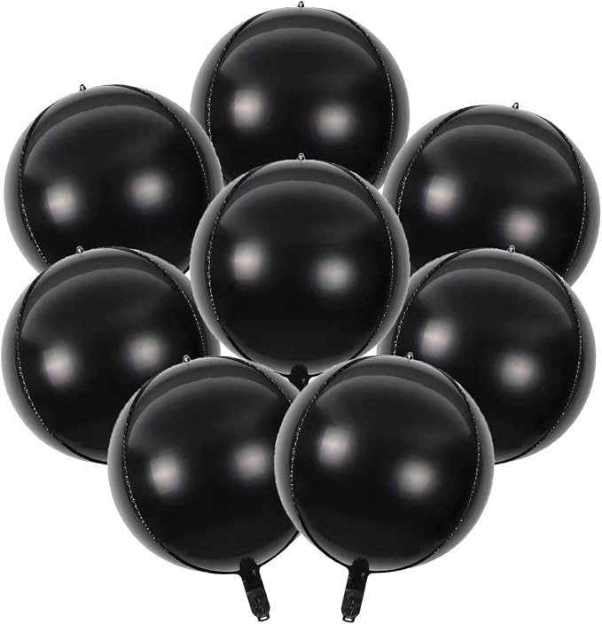8 Pcs Black Round Foil Balloons 22 Inch 4D Black Mylar Orbz Round Balloons by YiYou