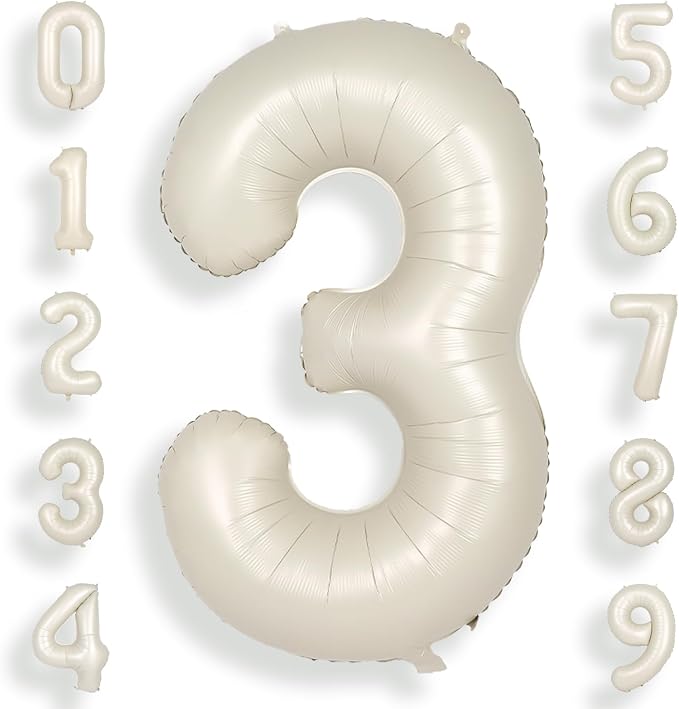 SUWEN 40 Inch Cream White Large 3 Number Balloons Big Foil Helium Number by SUWEN