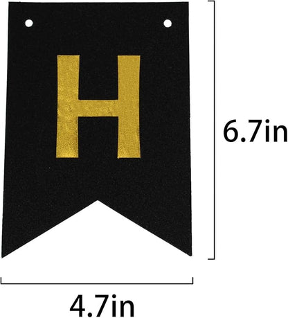 Happy Birthday Banner Black Shiny Gold Letters - Image 3