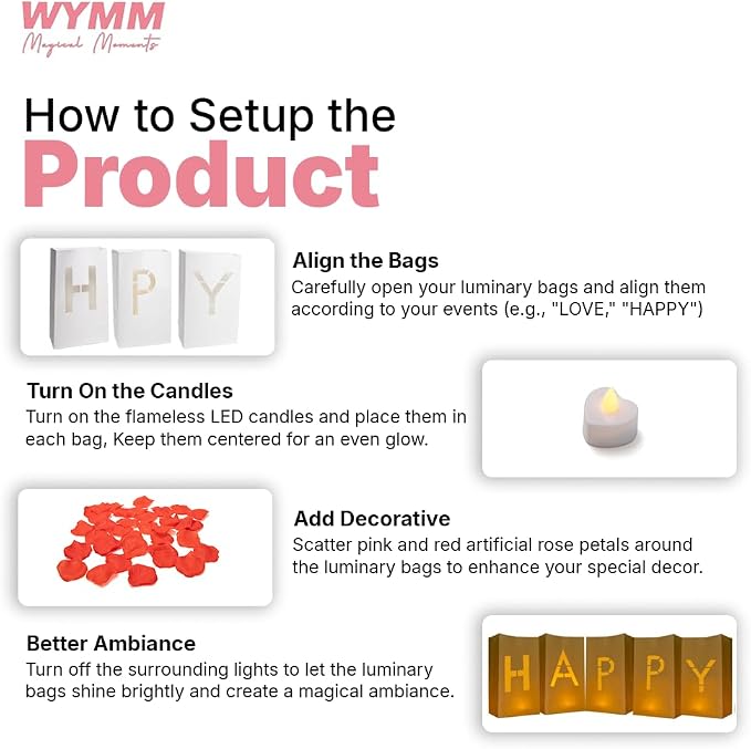 WYMM Congratulations Light Up Letters, Tea Lights & 2000 Rose Petals | luminary - Image 6