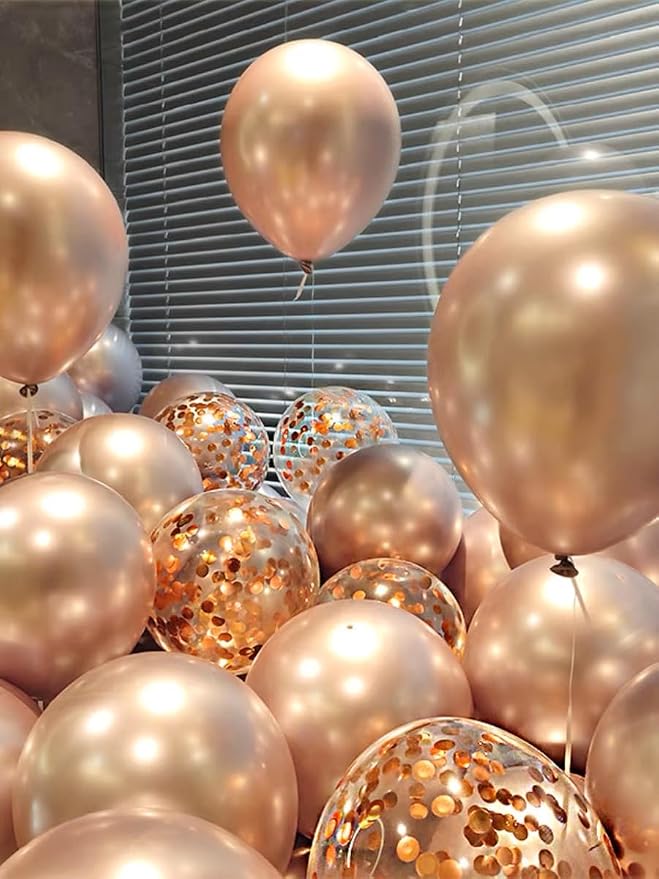 Bezente Rose Gold Confetti Latex Helium Balloons 60 Pack 12 inch | Rose Gold - Image 4