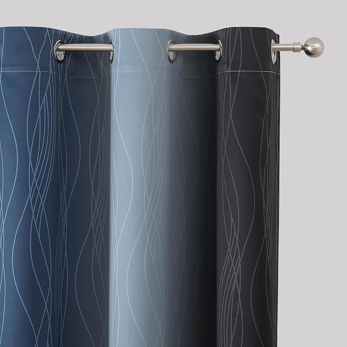 Black and Navy Blue Ombre Blackout Curtains 45 Inches Long, Full Room Darkening - Image 4