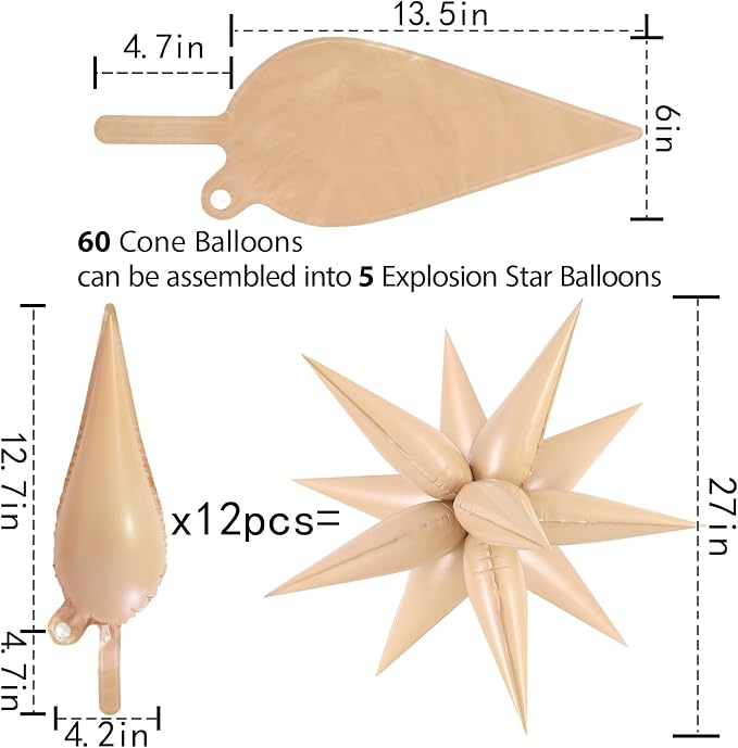 60 Pcs Star Balloons Explosion 12 Point Foil Cone Balloons Magic Balloon Large - Image 5