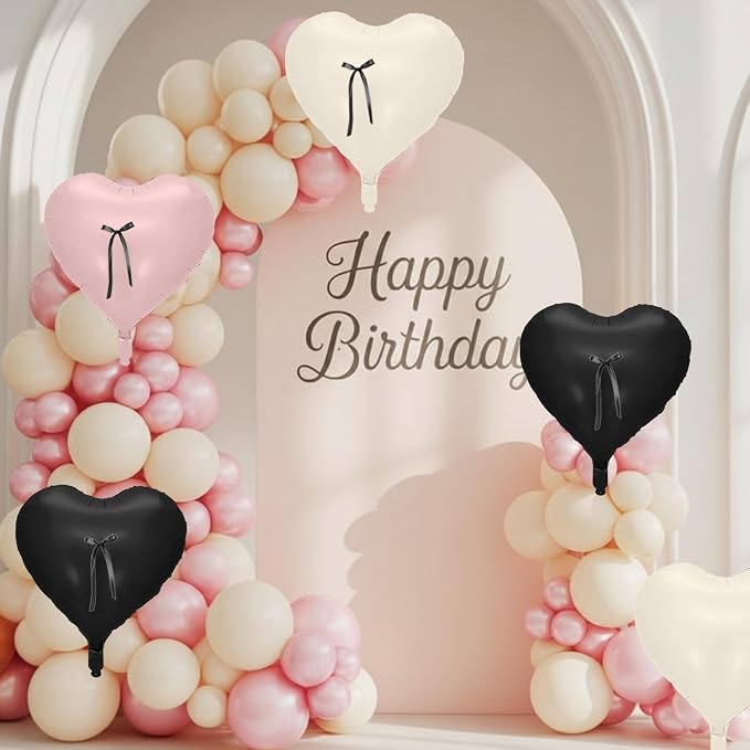 Pink and Black Heart Balloons, 18 Inch Pink Sand White Foil Balloons - Image 8