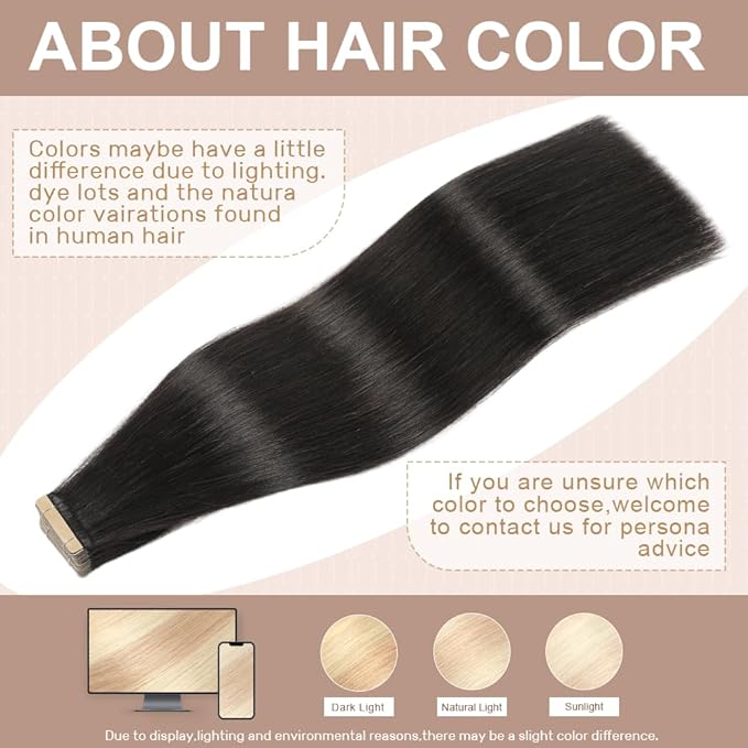 Tape in Hair Extensions Human Hair, Hair Extensions 18 Inch 20pcs Natural Black Remy Straight Human Hair Tape in Extensions Skin Weft Tape Extensions Human Hair