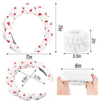 Zkptops Spa Headband for Washing Face Wristband Set Sponge Makeup Skincare Velvet Fabric Bubble Soft Get Ready Hairbands for Women Puffy Headwear Non Slip Thick Thin Hair Accessory (Red Heart)