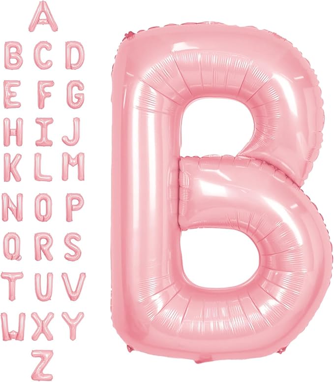 SUWEN 40 Inch Pink Large B Letter Balloons Big Foil Helium A-Z | Jumbo Mylar by SUWEN