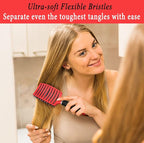 KTKUDY Detangling Brush Boar Bristles Hair Brush Make Hair Shiny & Healthier Curved and Vented Detangler Brush for Women Men Kids Wet and Dry Hair (Red)