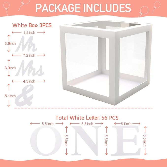 ximoogoooz Transparent Wedding Balloon Boxes 3PCS White Mr and Mrs Balloon Boxes - Image 4
