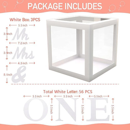 keonsatrz Transparent Wedding Balloon Boxes 3PCS Custom Name White Mr and Mrs - Image 4