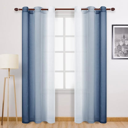 DWCN Blue Faux Linen Ombre Sheer Curtains by DWCN