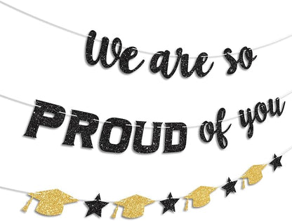 We Are So Proud of You Banner Black Prestrung Graduation Banner Graduation - Image 2