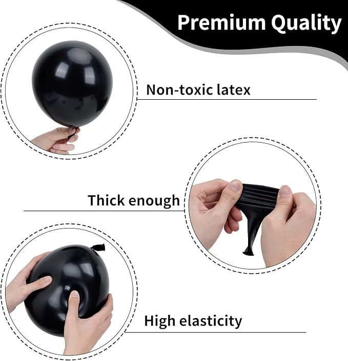 RUBFAC Black Balloons Different Sizes 105pcs 5/10/12/18 Inches - Image 3