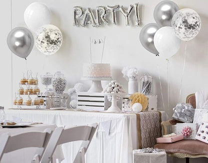 White Silver Balloon Garland Arch Kit 100PCS | Chrome Silver Confetti Balloons - Image 9