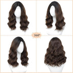 Ombre Brown Wig for Women, 18 Inch Middle Part Wavy Curly Wigs Synthetic Heat Resistant Soft deep wave Wig for Women Daily Use (Ombre Brown, 18 Inch)