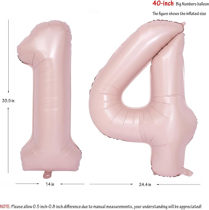 40 In Matte Pink Number Balloons Helium Foil Mylar Balloon Party Digital 14 | - Image 2
