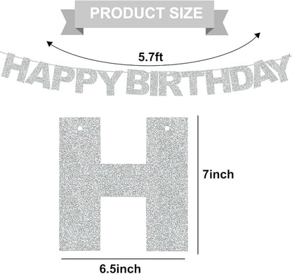 BEISHIDA Pre-Strung Glitter Silver Happy Birthday Banner Party Sign Decor | NO - Image 3